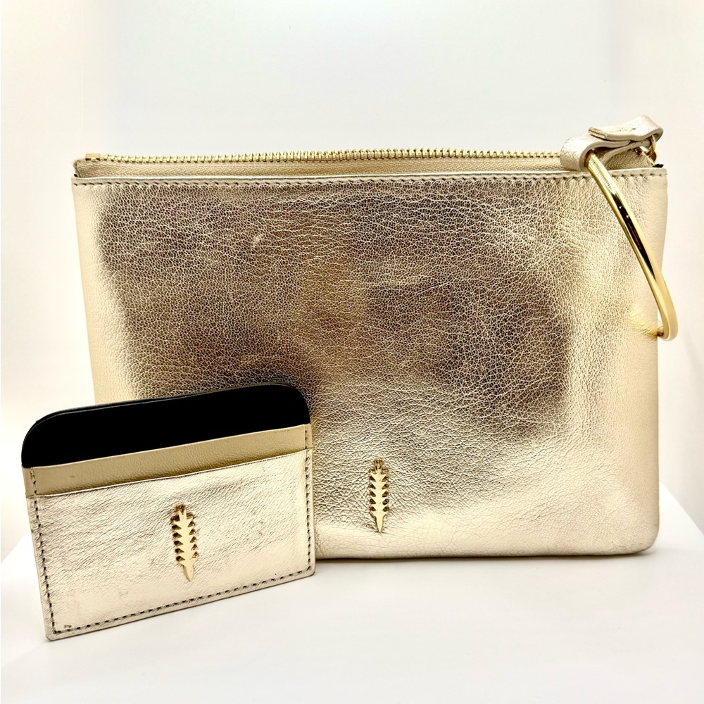 Thacker Gold Leather Clutch and Cardholder Set